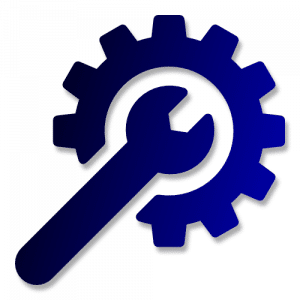 Zahnrad und Schraubenschlüssel als Symbol für manuelle Bearbeitung