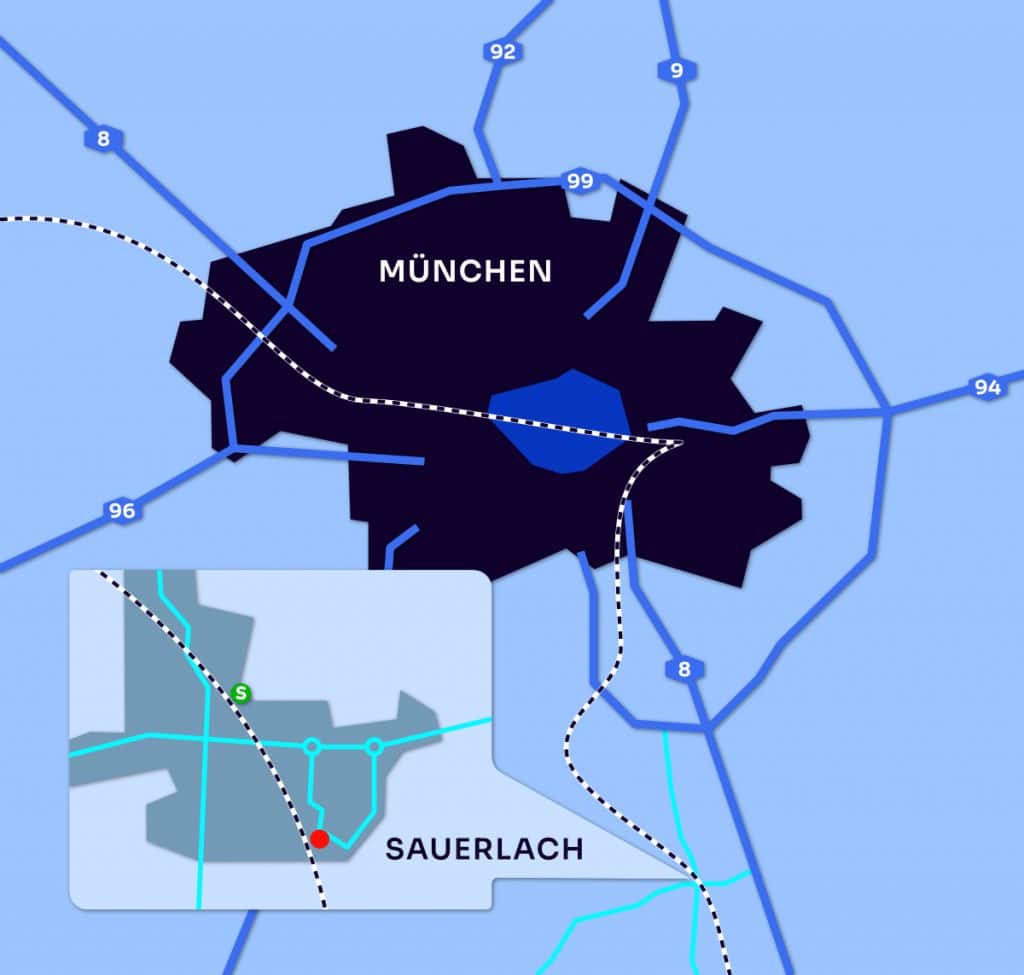 Anfahrtskarte der Novabit Betriebssysteme GmbH in Sauerlach bei München