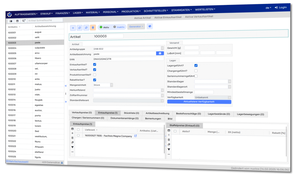 Materialplanung des Nuclos Open Source ERP im Webclient